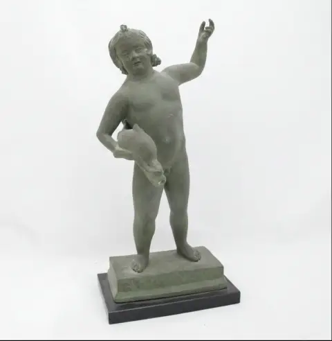 Cherub Putto With Dolphin Amr Pompeii Fountain Replica Composite Statue, photo 1 of 12