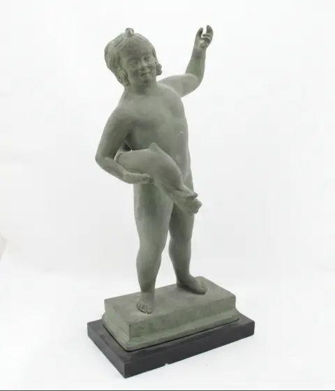 Cherub Putto With Dolphin Amr Pompeii Fountain Replica Composite Statue, photo 2 of 12