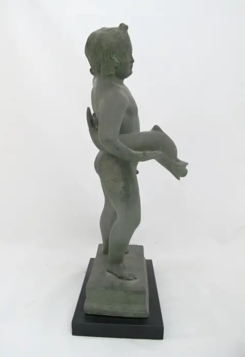Cherub Putto With Dolphin Amr Pompeii Fountain Replica Composite Statue, photo 3 of 12