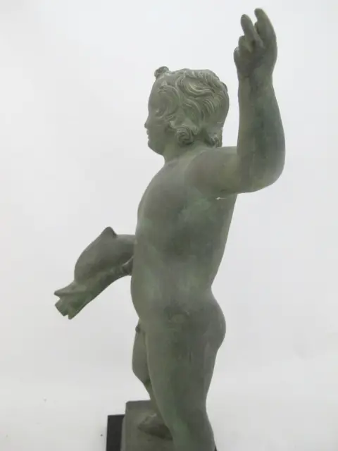 Cherub Putto With Dolphin Amr Pompeii Fountain Replica Composite Statue, photo 5 of 12