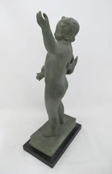 Cherub Putto With Dolphin Amr Pompeii Fountain Replica Composite Statue, photo 7 of 12