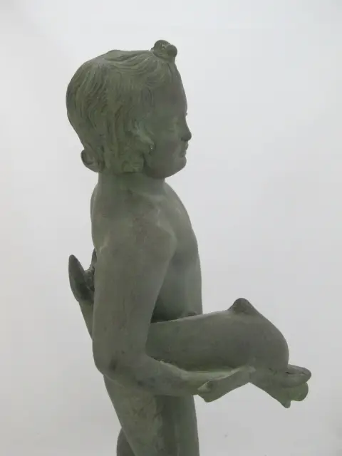 Cherub Putto With Dolphin Amr Pompeii Fountain Replica Composite Statue, photo 9 of 12