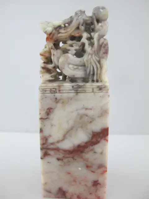 Chinese 3D Carved Fish & Bird Shoushan Stone Chop Seal Stamp, photo 9 of 12