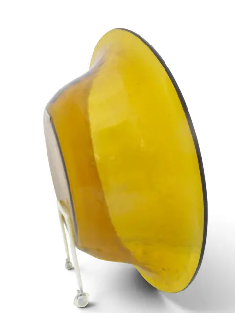 Chinese Amber Yellow Clear Peking Glass Large Rimmed Bowl, photo 4 of 8