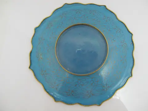 Chinese Cloisonne Flower Basket Design Decorative Plate Custom Wood Stand, photo 9 of 11