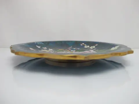 Chinese Cloisonne Flower Basket Design Decorative Plate Custom Wood Stand, photo 11 of 11