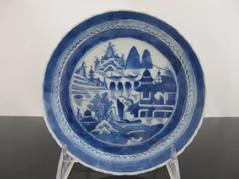 Chinese Export Canton Blue & White Porcelain 5 1/2" Saucer Dish, photo 1 of 5