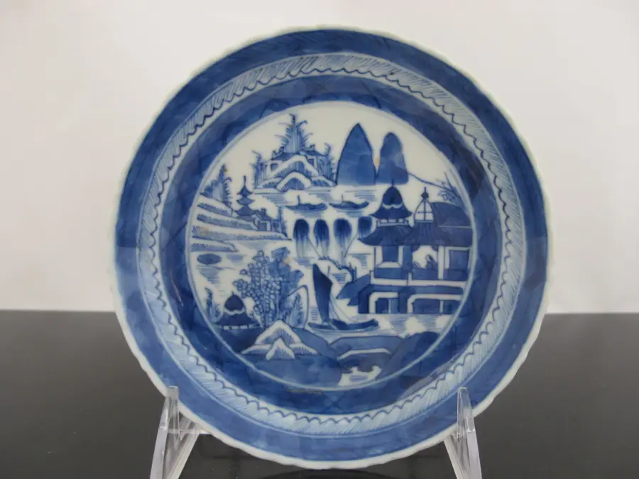 Chinese Export CANTON Blue & White Porcelain 5 1/2" Saucer Dish