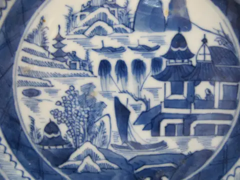 Chinese Export Canton Blue & White Porcelain 5 1/2" Saucer Dish, photo 2 of 5