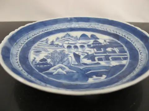 Chinese Export Canton Blue & White Porcelain 5 1/2" Saucer Dish, photo 5 of 5