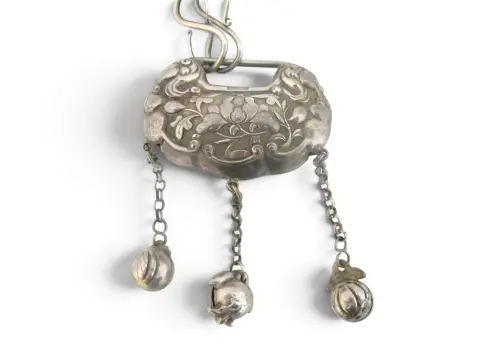 Chinese Longevity Spirit Lock Pure Silver Pendant Dangle Necklace, photo 5 of 12