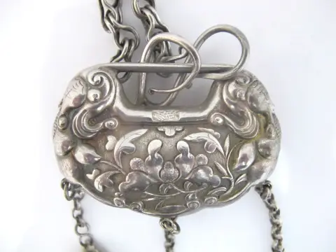 Chinese Longevity Spirit Lock Pure Silver Pendant Dangle Necklace, photo 6 of 12