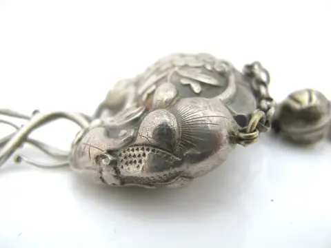 Chinese Longevity Spirit Lock Pure Silver Pendant Dangle Necklace, photo 11 of 12