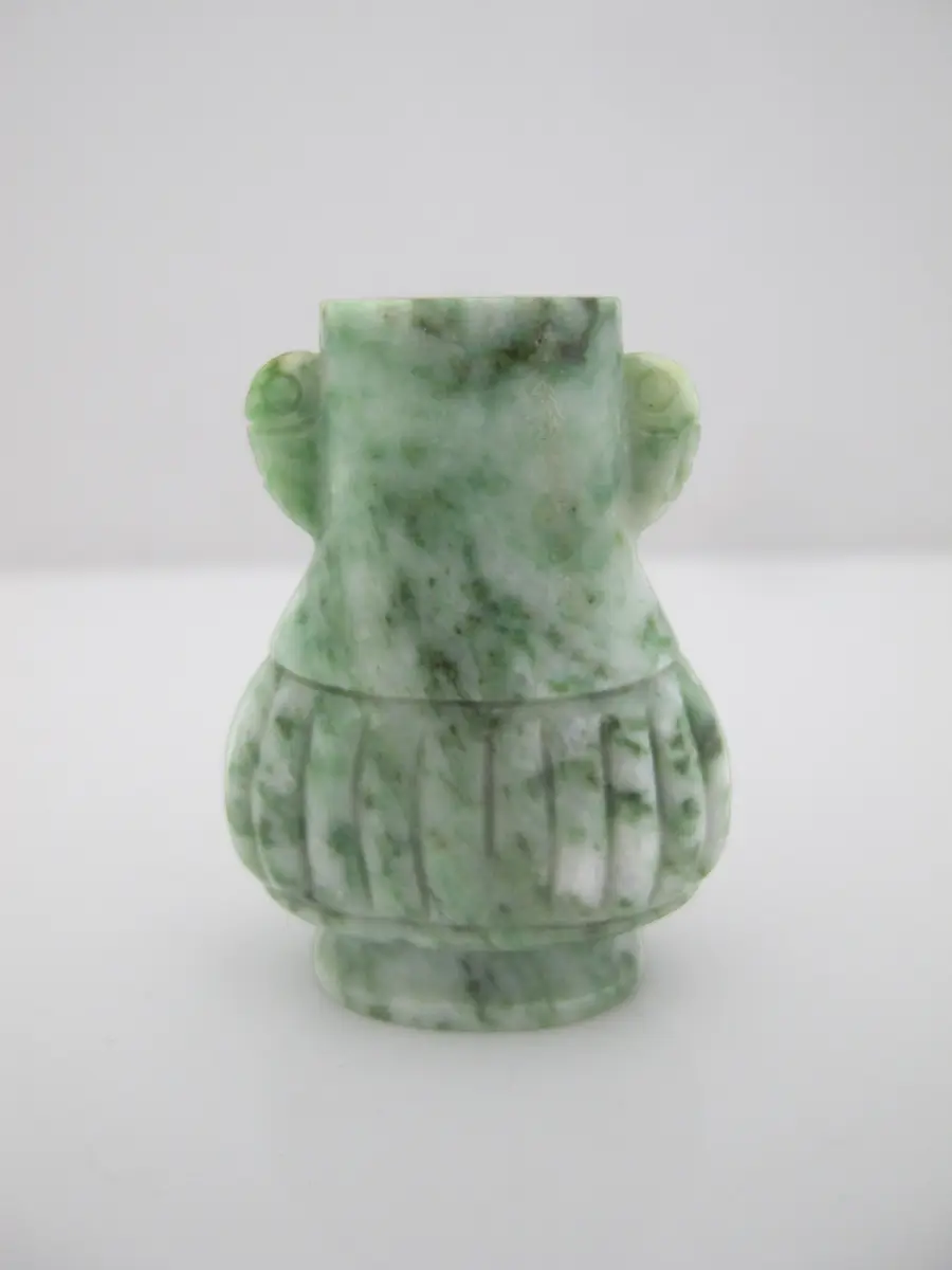 CHINESE Mottled Green Jade ARCHAISTIC Miniature Vase or Snuff Bottle