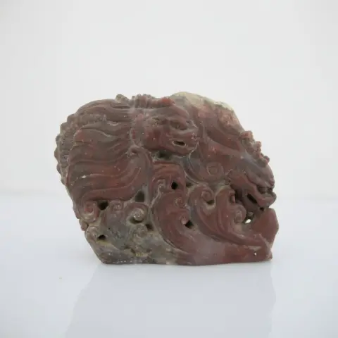 Chinese Red Shoushan Double Dragon Sculpture Carving, photo 1 of 8