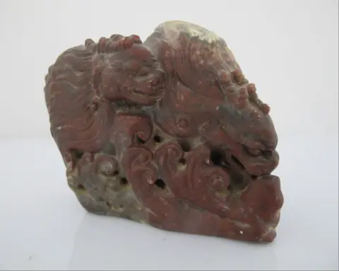Chinese Red Shoushan Double Dragon Sculpture Carving, photo 2 of 8
