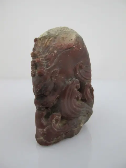 Chinese Red Shoushan Double Dragon Sculpture Carving, photo 5 of 8