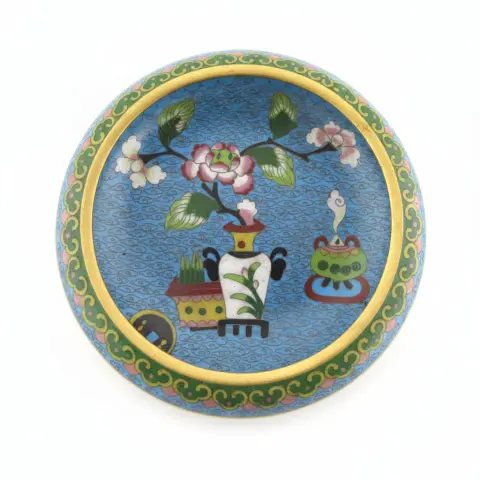Chinese Turquoise Cloisonne Vase Flower Brush Washer Bowl Custom Stand, photo 2 of 12