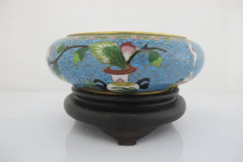 Chinese Turquoise Cloisonne Vase Flower Brush Washer Bowl Custom Stand, photo 3 of 12