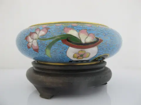 Chinese Turquoise Cloisonne Vase Flower Brush Washer Bowl Custom Stand, photo 4 of 12
