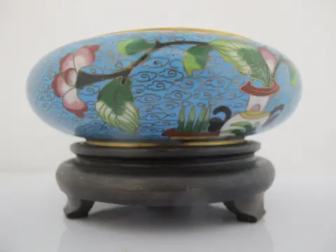 Chinese Turquoise Cloisonne Vase Flower Brush Washer Bowl Custom Stand, photo 6 of 12