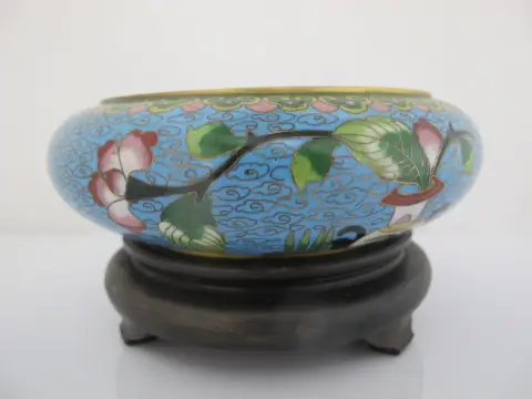 Chinese Turquoise Cloisonne Vase Flower Brush Washer Bowl Custom Stand, photo 7 of 12