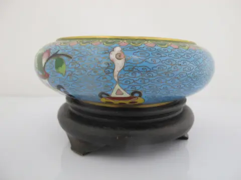 Chinese Turquoise Cloisonne Vase Flower Brush Washer Bowl Custom Stand, photo 8 of 12