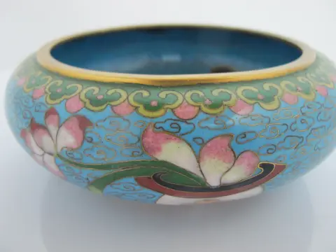 Chinese Turquoise Cloisonne Vase Flower Brush Washer Bowl Custom Stand, photo 11 of 12