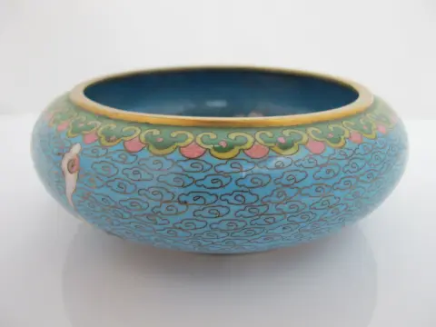 Chinese Turquoise Cloisonne Vase Flower Brush Washer Bowl Custom Stand, photo 12 of 12