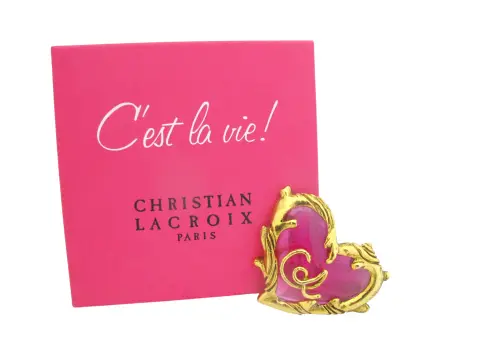 Christian LaCroix Paris Pink Heart Gold Tone Brooch Pin in C'est La Vie Box, photo 1 of 11