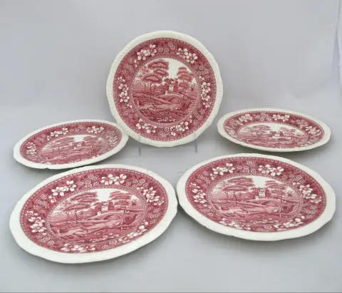 Copeland Spode Tower Pink Pastoral 7 3/4" Salad Plate Set of 5, photo 1 of 10
