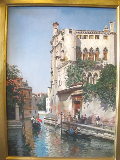 Federico Del Campo Ornate Gilt Frame Venice Canal Antique Oil Painting, photo 3 of 10