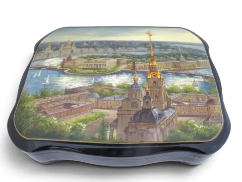 Fedoskino Russian Saint Petersburg Cityscape Hand Painted Lacquer Box, photo 2 of 12