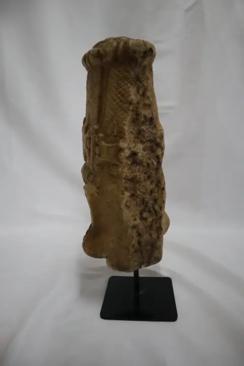 Hand Carved Stone Head of Indian Deity Statue on Stand, photo 5 of 12