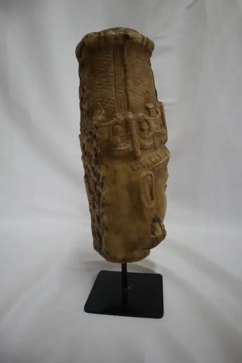 Hand Carved Stone Head of Indian Deity Statue on Stand, photo 7 of 12