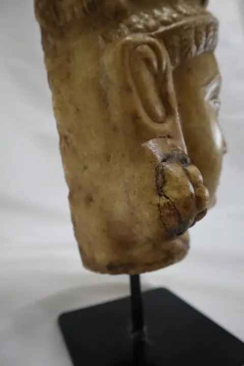 Hand Carved Stone Head of Indian Deity Statue on Stand, photo 11 of 12