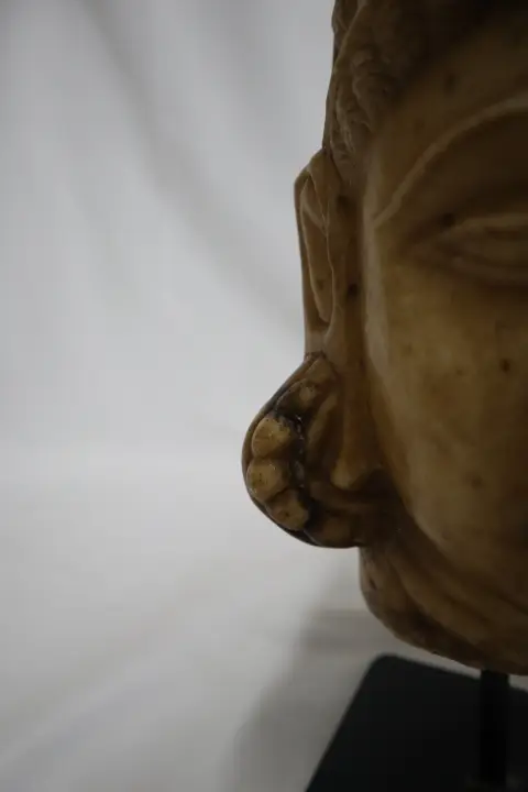 Hand Carved Stone Head of Indian Deity Statue on Stand, photo 12 of 12