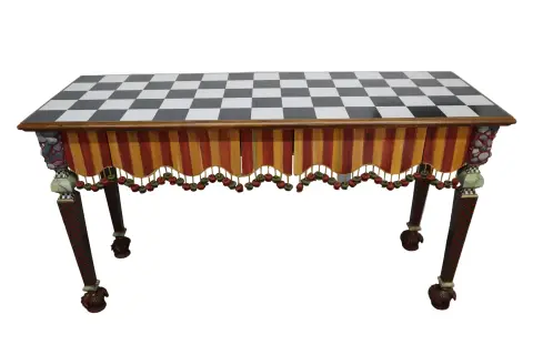 Hand Painted MacKenzie-Childs Rock Collection Courtly Check Accent Table, photo 1 of 12