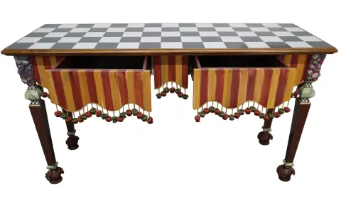 Hand Painted MacKenzie-Childs Rock Collection Courtly Check Accent Table, photo 2 of 12