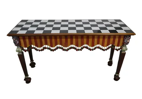 Hand Painted MacKenzie-Childs Rock Collection Courtly Check Accent Table, photo 4 of 12