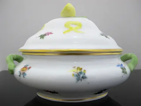 Herend Porcelain Mini Tureen Sugar Bowl Jar With Lemon Finial Lid, photo 1 of 9