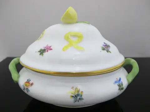 Herend Porcelain Mini Tureen Sugar Bowl Jar With Lemon Finial Lid, photo 2 of 9