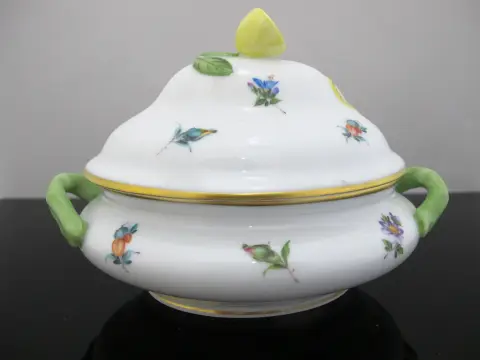 Herend Porcelain Mini Tureen Sugar Bowl Jar With Lemon Finial Lid, photo 4 of 9