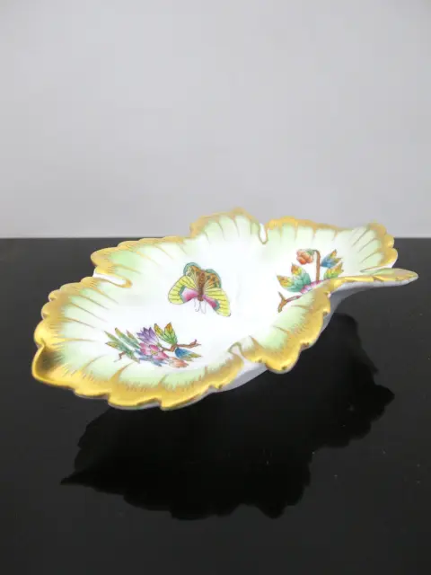 Herend Porcelain Queen Victorian Gold Trim Trinket Leaf Dish Tray, photo 5 of 11