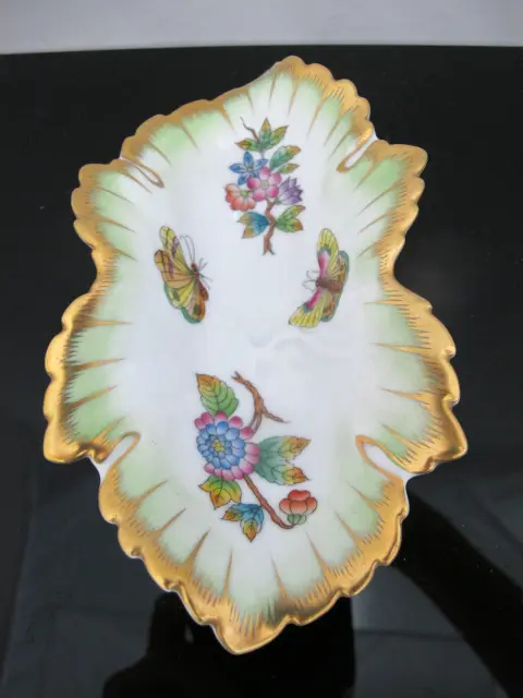Herend Porcelain Queen Victorian Gold Trim Trinket Leaf Dish Tray, photo 10 of 11