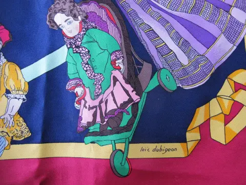 Hermes Paris Carre 90 Hello Dolly Dolls Print Blue Pink 100% Silk Scarf, photo 5 of 12