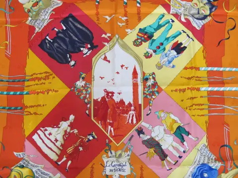 Hermes Paris Carre 90 Le Carnaval De Venise Jacquard Silk Scarf Nwt, photo 5 of 12