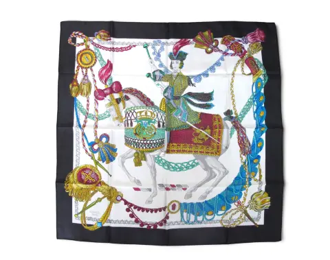 Hermes Paris Carre 90 Le Timbalier Black Border Silk Scarf Nwt & Box, photo 1 of 12