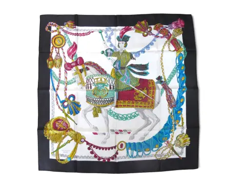 Hermes Paris Carre 90 Le Timbalier Black Border Silk Scarf Nwt & Box, photo 2 of 12