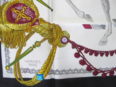 Hermes Paris Carre 90 Le Timbalier Black Border Silk Scarf Nwt & Box, photo 4 of 12